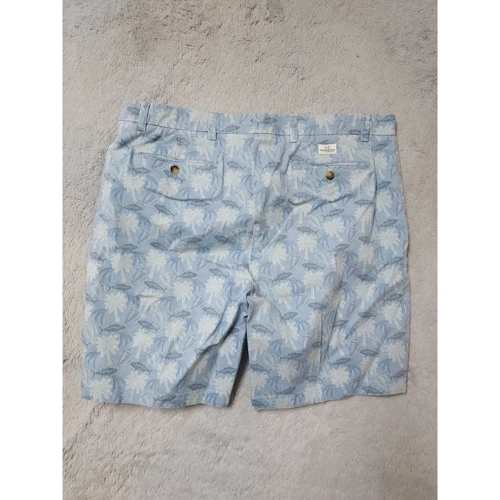 Vineyard Vines Breaker Short Mens 40 Palm Tree Fish Print Blue Preppy STARCHED